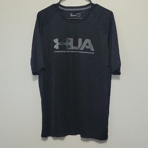 Under Armour Men's Black Heatgear Short Sleeve Tee Gray Logo Size XL